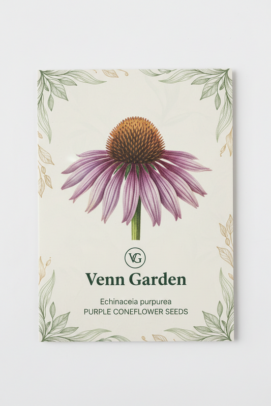 Venn Garden purple coneflower seeds packet on a white background | flat-seed
