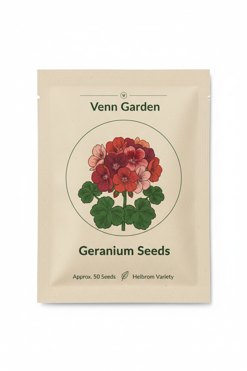 Venn Garden Geranium Seeds packaging on a white background | flat-seed